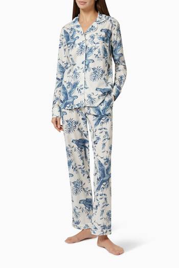 hover state of Parrot Print Pyjama Set in Cotton   