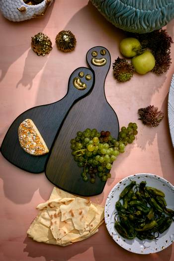 hover state of Haas Cheese Louise Nested Cheese Boards Set in Brass & Smoked Oak