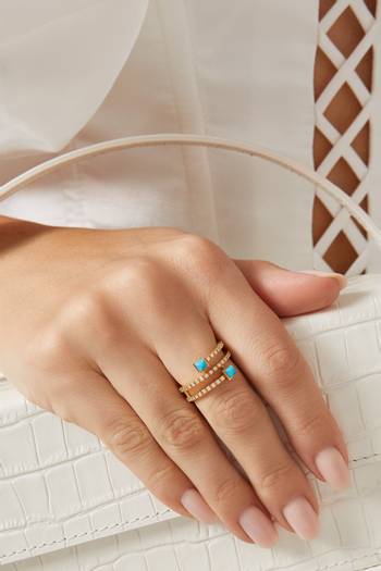 hover state of Cleo Lotus Twist Diamond & Turquoise Ring in 18kt Gold
