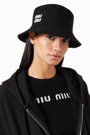 hover state of Logo Embroidered Bucket Hat in Cotton