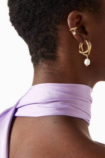 hover state of Wave Hoops Earrings Set in Gold-plated Brass