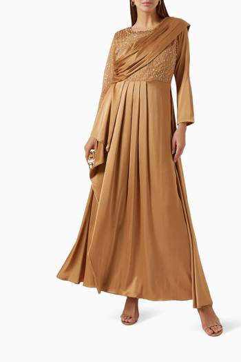 hover state of Embellished Pleated Maxi Dress in Satin