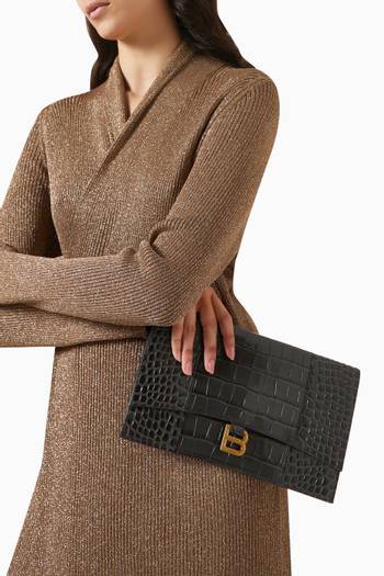 hover state of Hourglass Flat Pouch in Croc-embossed Leather