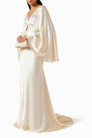 hover state of La Lune Flared-sleeve Maxi Dress in Viscose-silk