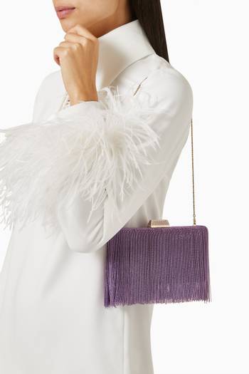 hover state of Clemmie Fringed Clutch Bag in Satin