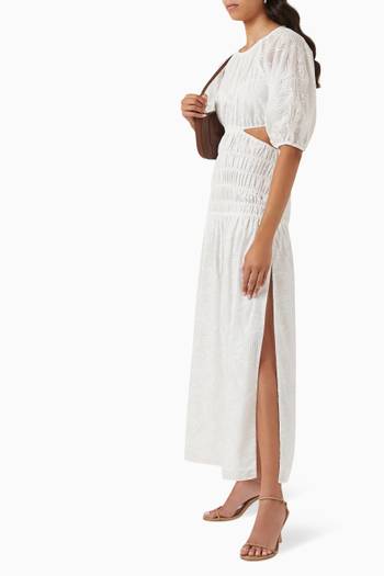 hover state of Zofia Smocked Midi Dress in Cotton-blend