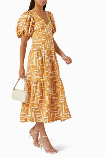 hover state of Imani-print Midi Dress in Linen