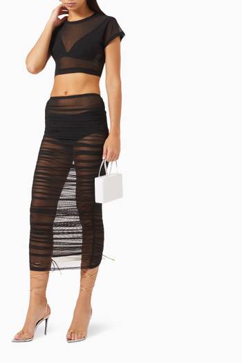 hover state of Sheer Ruched Maxi Skirt in Recycled Mesh