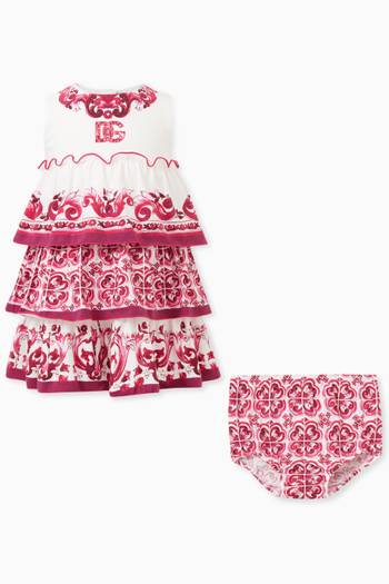 hover state of Majolica Print Tiered Dress in Cotton