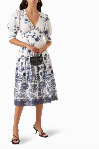 hover state of Pagoda Embroidered Midi Dress in Cotton