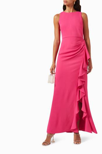 hover state of Ruffled Column Gown in Stretch-crepe