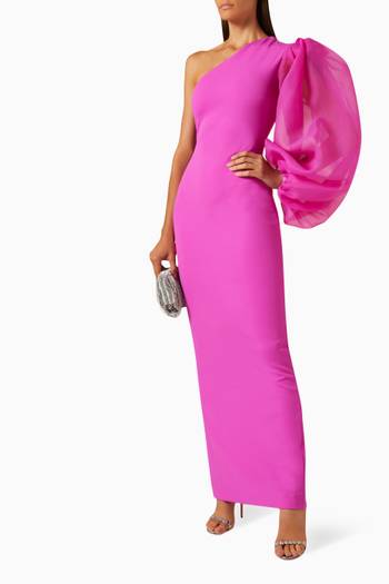 hover state of Hudson One-shoulder Maxi Dress in Crepe-knit & Organza