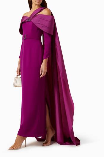 hover state of Luna Cape-shawl Embellished Maxi Dress in Silk-taffeta & Crepe