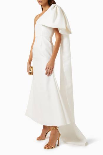 hover state of Oversized Bow One-shoulder Maxi Dress in Satin