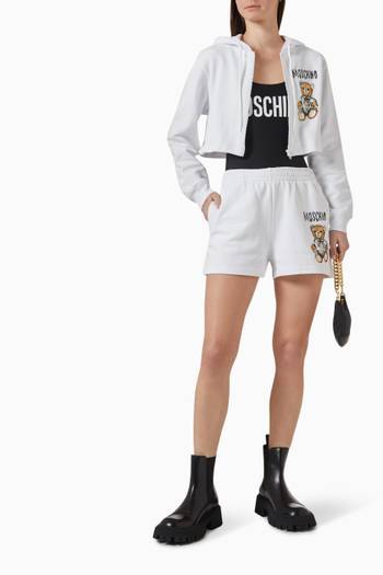 hover state of Drawn Teddy Bear Cropped Hoodie in Cotton