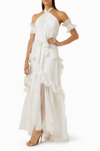 hover state of Zadie B Ruffled Maxi Dress in Silk Mousseline