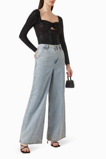 hover state of Rhinestone Wide-leg Jeans in Denim