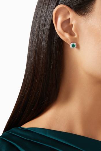 hover state of Emerald Stone Stud Earrings in Sterling Silver
