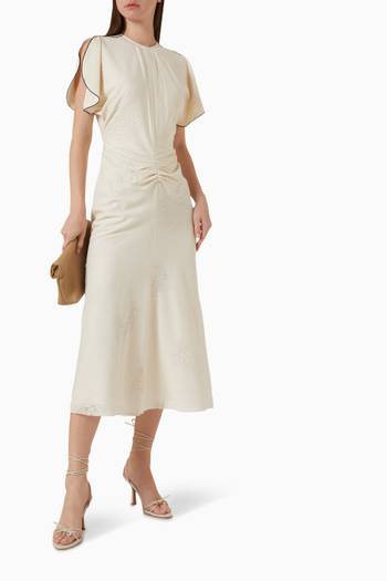 hover state of Gathered Waist Midi Dress in Stretch-cotton
