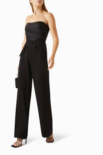 hover state of Strapless Tuxedo-Style Jumpsuit in Stretch Crepe
