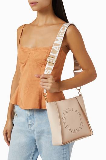 hover state of Mini Stella Logo Shoulder Bag in Eco Alter Grained Mat