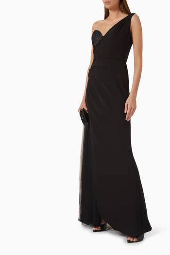 hover state of One-shoulder Maxi Dress in Stretch Crepe