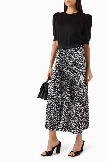 hover state of Animal Print Pleated Midi Skirt in Recycled Polyester