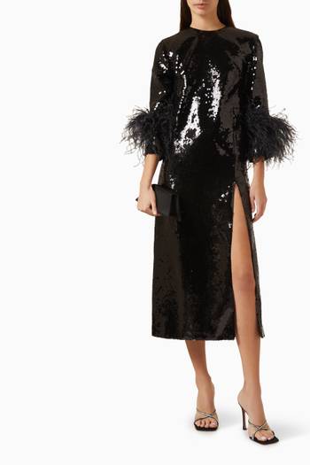 hover state of Billie Feather-trimmed Midi Dress in Sequin