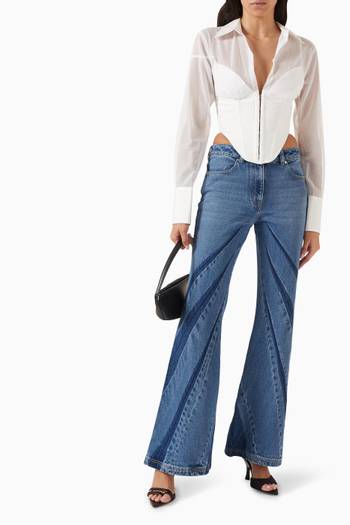 hover state of Darted Bootcut Jeans in Denim