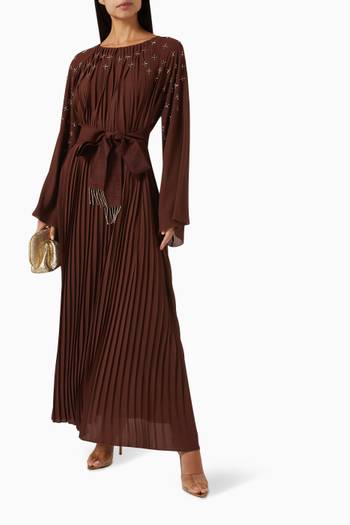 hover state of Embellished Pleated Maxi Dress in Chiffon