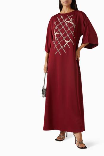 hover state of Linear Abstract Embroidered Kaftan in Silk