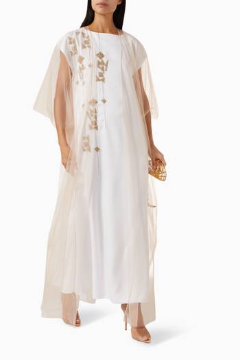 hover state of Sheer Embroidered Kaftan in Tulle