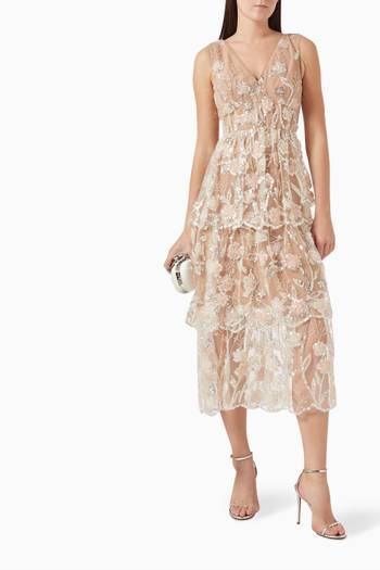 hover state of Flower Midi Dress in Sequin