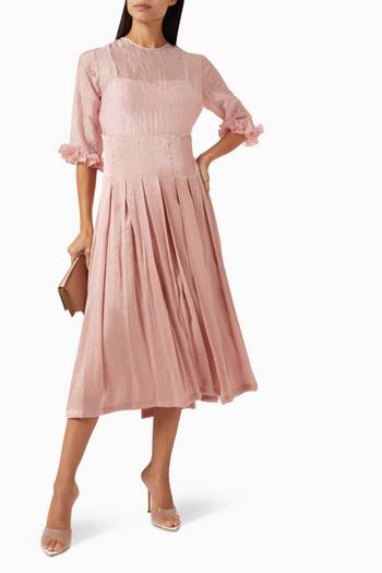 hover state of Vinca Pleated Midi Dress in Rayon