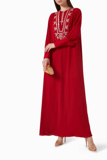 hover state of Embroidered Straight-cut Kaftan in Crepe Chiffon
