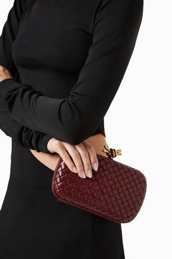 hover state of Knot Minaudiere Clutch with Chain in Intreccio Calfskin