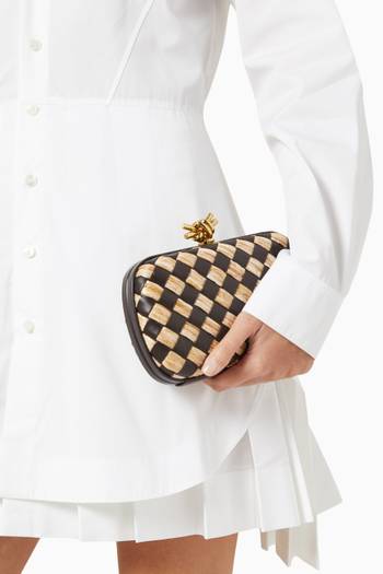hover state of Knot Minaudiere Clutch with Chain in Leather and Raffia