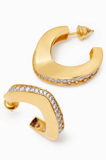 hover state of Crystal Hoop Earrings in 24kt Gold-plated Sterling Silver