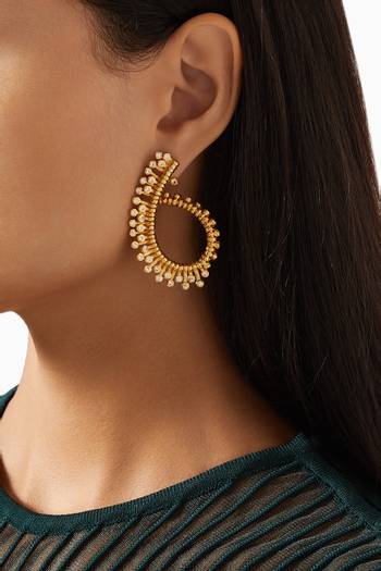 hover state of Twisted Round Earrings with Stones in 18kt Gold-plated Brass