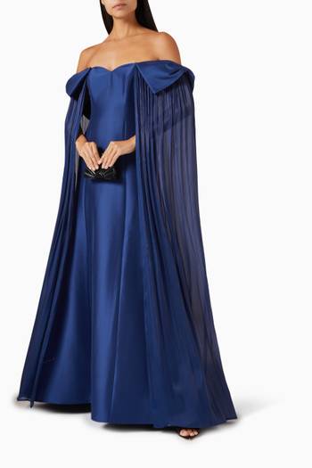 hover state of Off-shoulder Cape Gown in Chiffon & Mikado