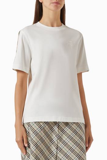 تي شيرت بشريط بنقشة مربعات قطن