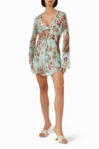 hover state of Roberto Cavalli x SKIMS Long Sleeve Mini Dress in Chiffon