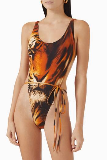 hover state of Roberto Cavalli x SKIMS Signature Swim Tie Waist One-piece Swimsuit
