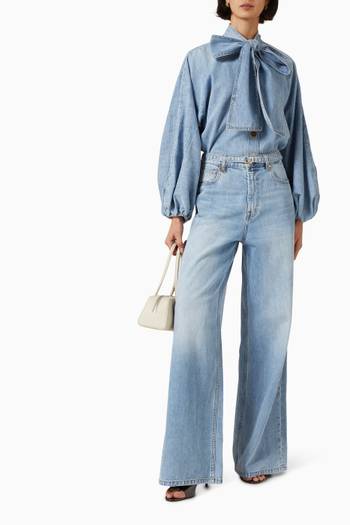hover state of Indra Tie-neck Blouse in Denim