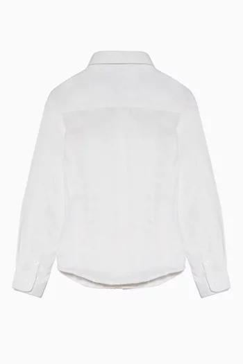 White Embroidered Logo Linen Shirt