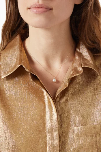 Pearl & Diamond Dot Necklace in 14kt Yellow Gold      
