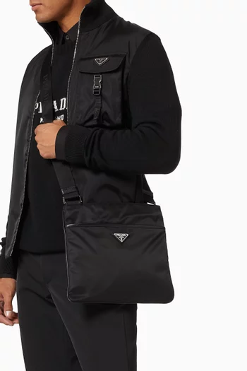 Triangle Logo Shoulder Bag in Re-Nylon & Saffiano Leather    