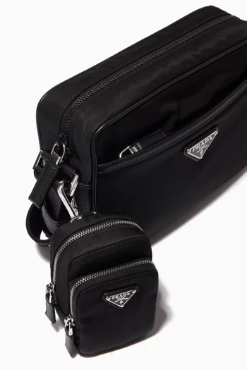 Triangle Logo Mini Pouch in Re-Nylon & Saffiano Leather     
