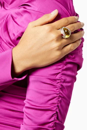Turban Lemon Quart & Diamond Ring in 18kt Yellow Gold 