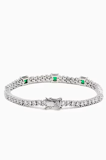 Triple Emerald Tennis Bracelet in Rhodium-plated Brass